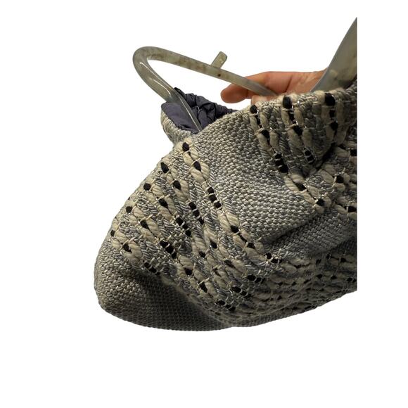 Vintage Antique 60's Style Macrame Top Handle Bag*Beautiful Navy Silver Threads - Picture 4 of 13